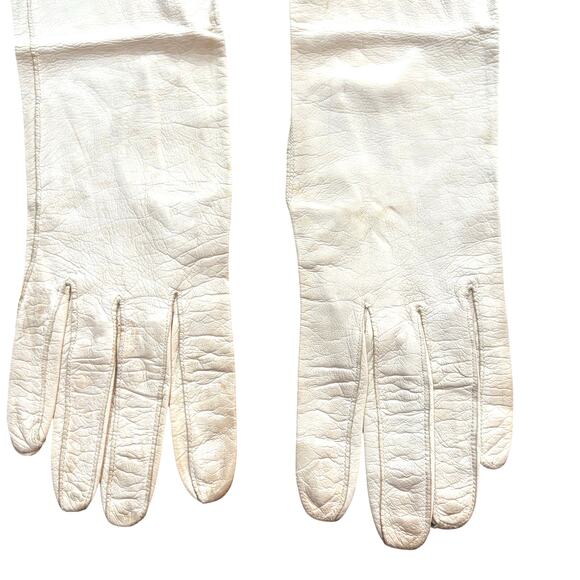 Hochschild Kohn Made in France White Gloves kid leather elbow length opera FLAWS - Picture 2 of 7